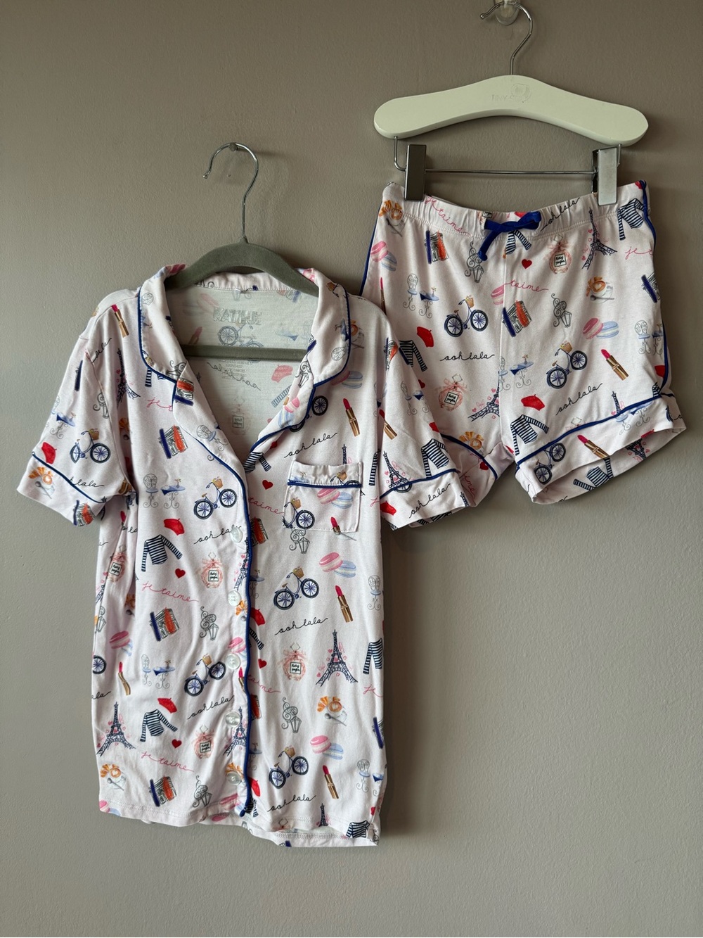 Katie J Lynn NYC Bamboo Lounge Pajama Short Set Paris Print Size L (10-12 Years)